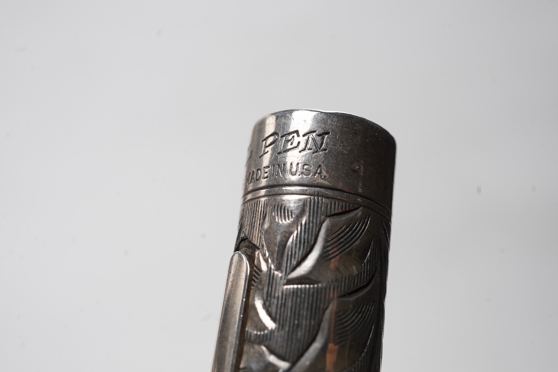 A rare Wahl Eversharp hand engraved lever fill fountain pen, fitted with No.3 14ct. gold flexible nib